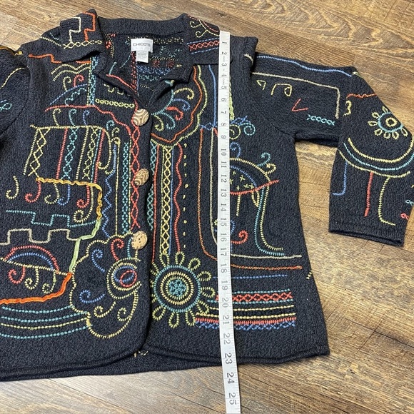 VTG 90s Chicos Embroidered Floral Artsy Hippie Cardigan Sweater Women 2 Large 12 - Picture 5 of 11